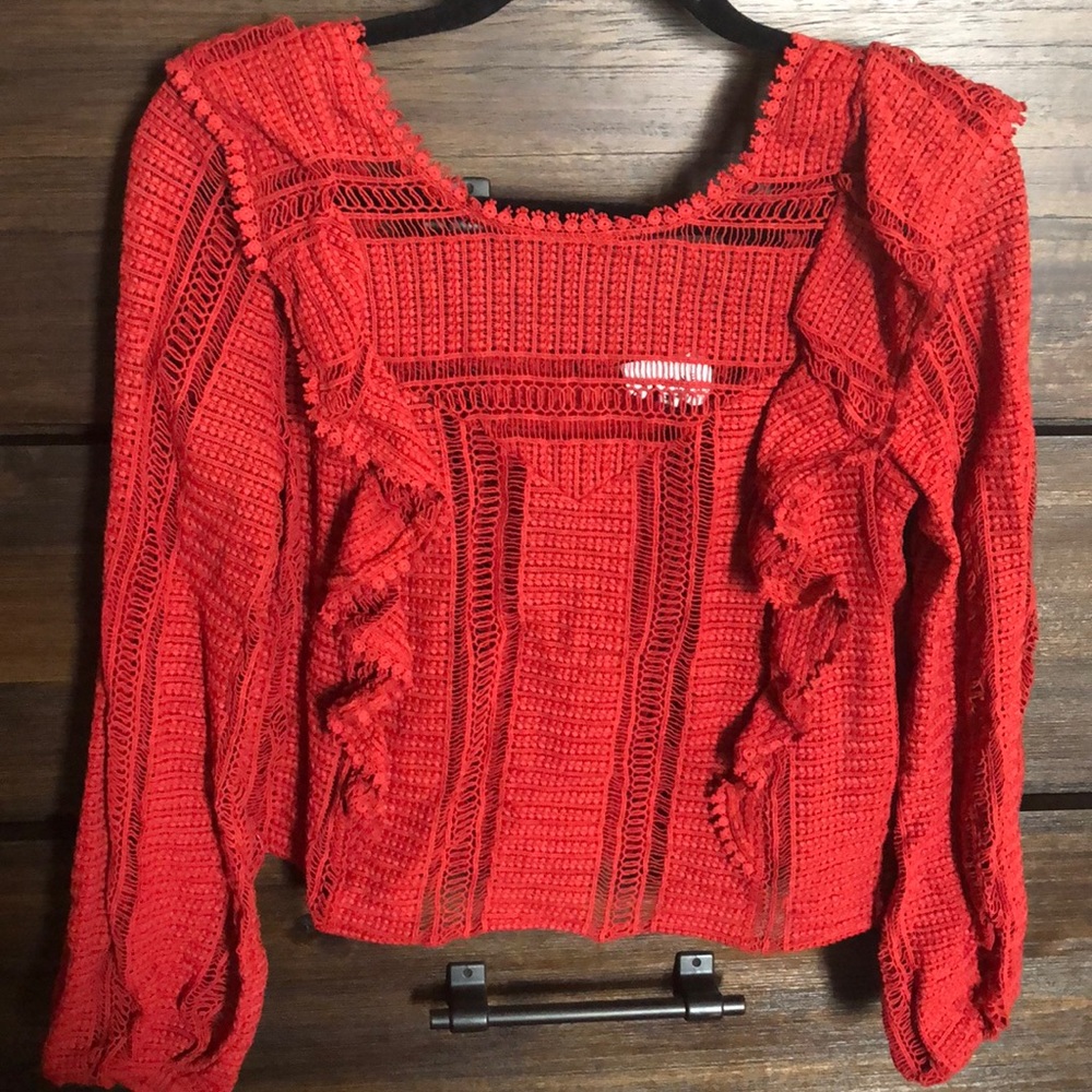 Sezane red lace see through top